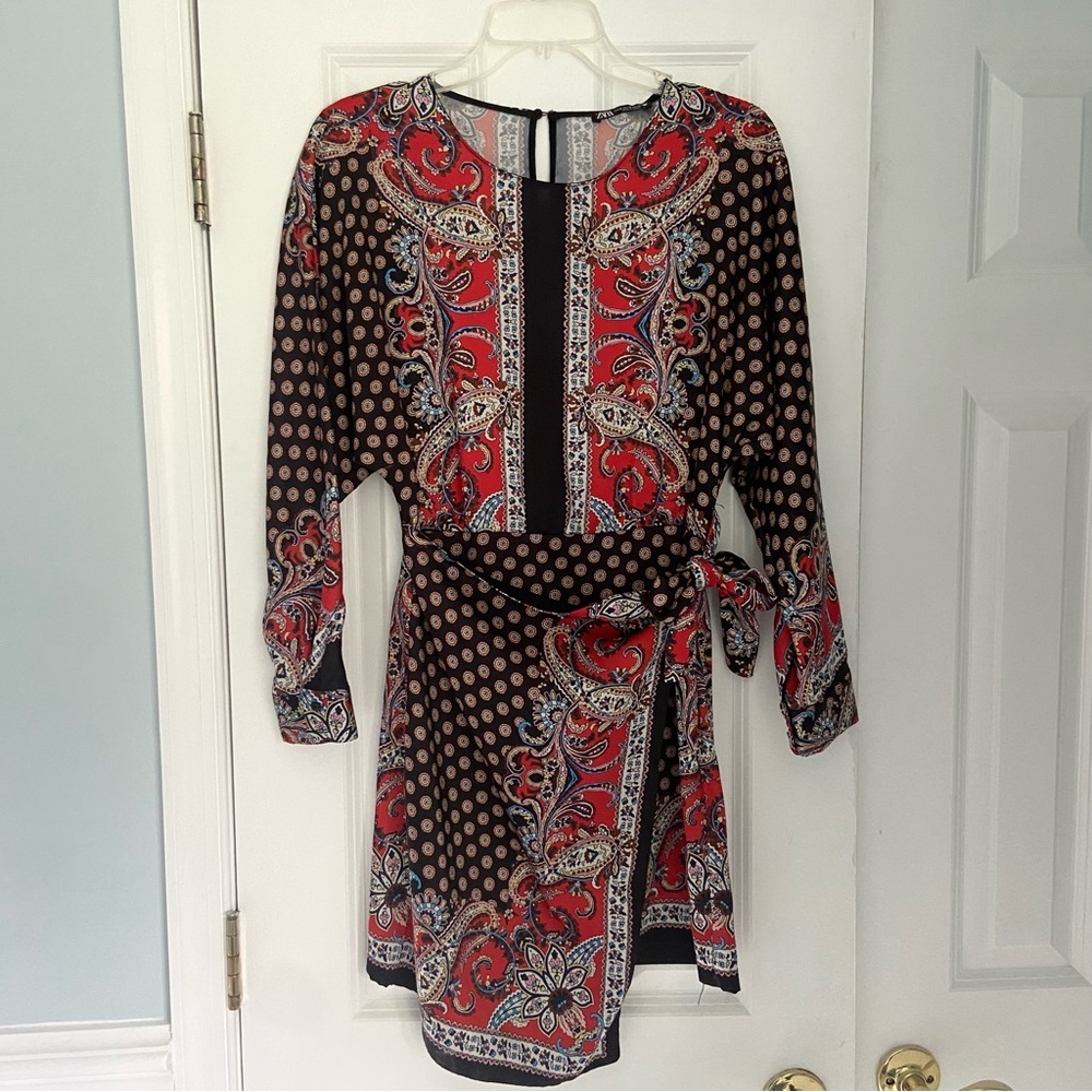 Zara Paisley Print Red and Black Dress